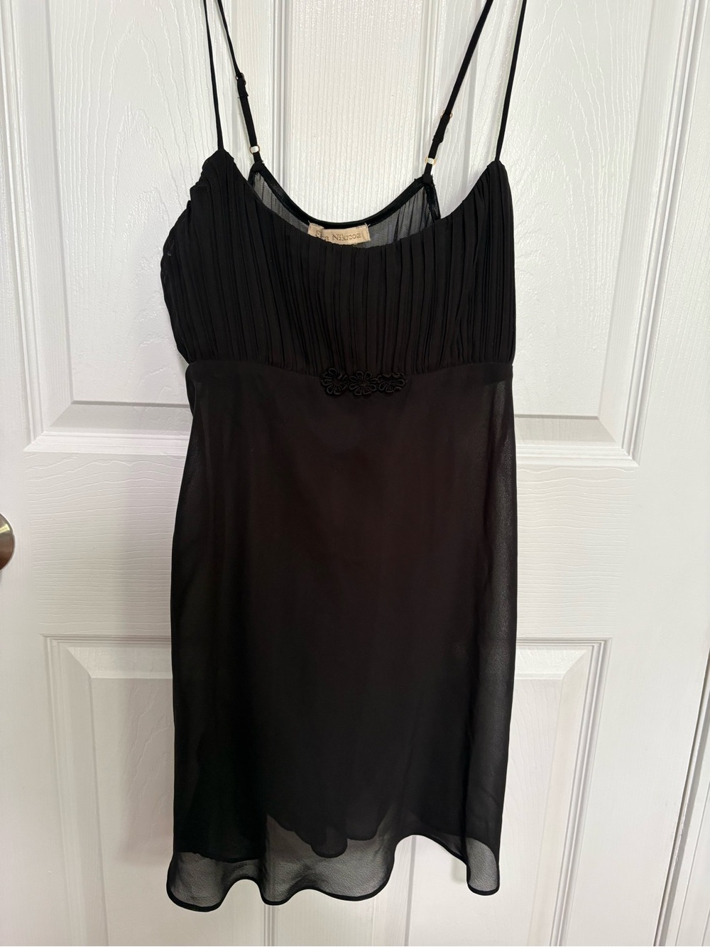 Flora Nikrooz Black Pleated Chiffon Babydoll Chemise Slip - Size S